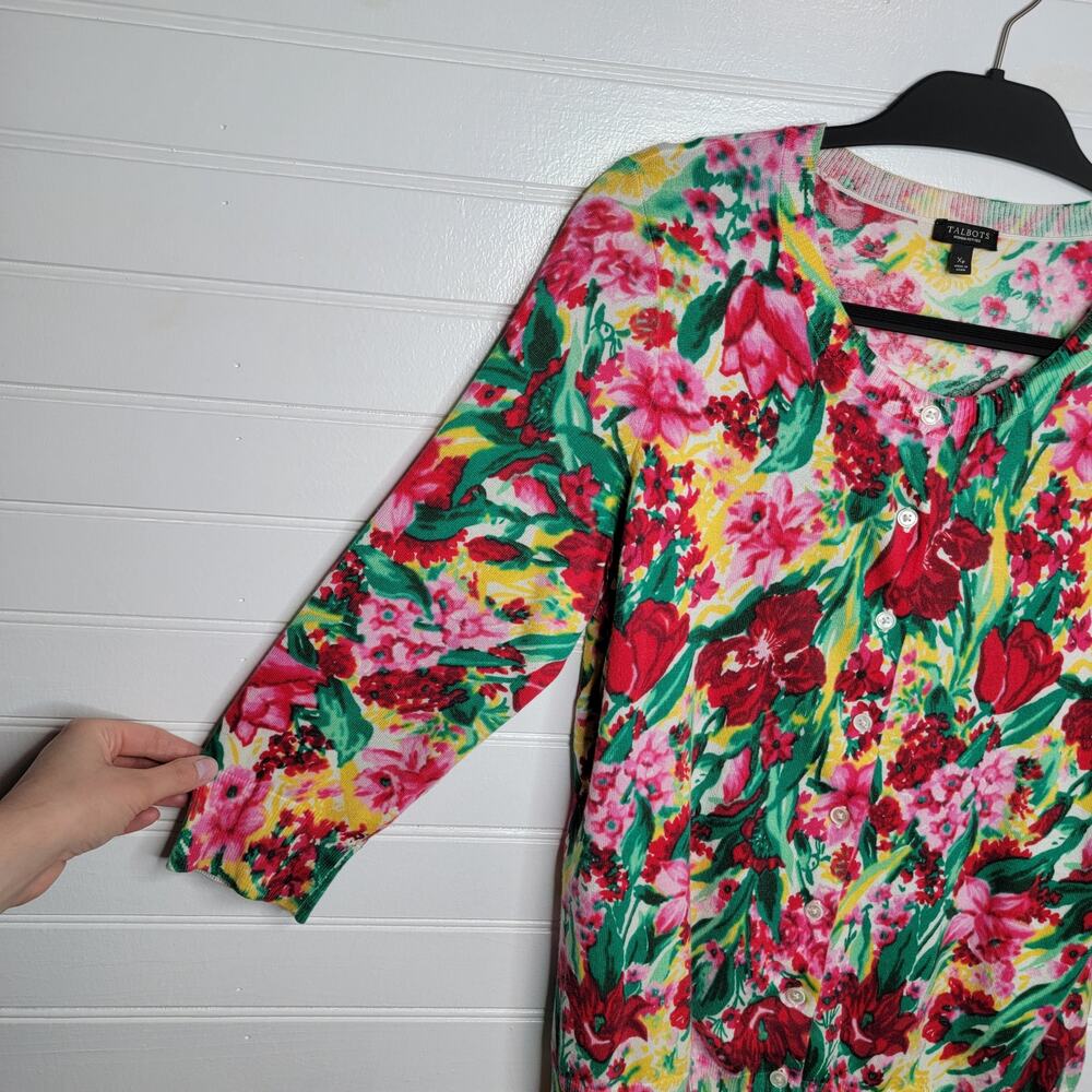 Talbots Floral Cardigan in Red, Green, Yellow, Pink - Picture 3 of 10